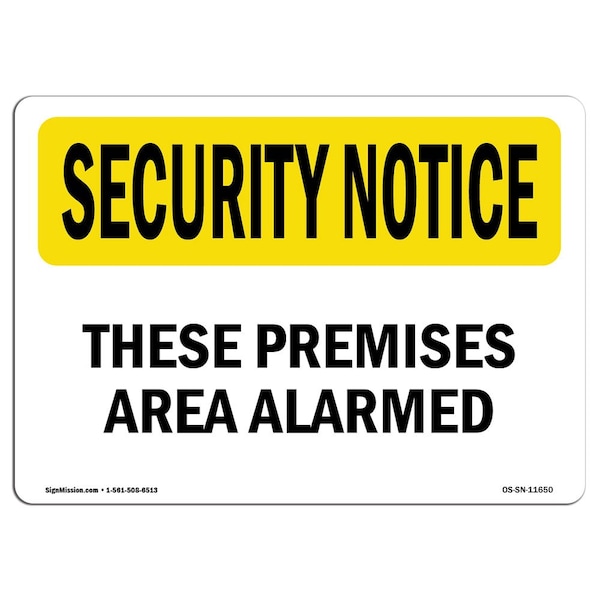 OSHA Security Sign, 3.5" Height, 5" Width, These Premises Are Alarmed, Landscape, 10PK